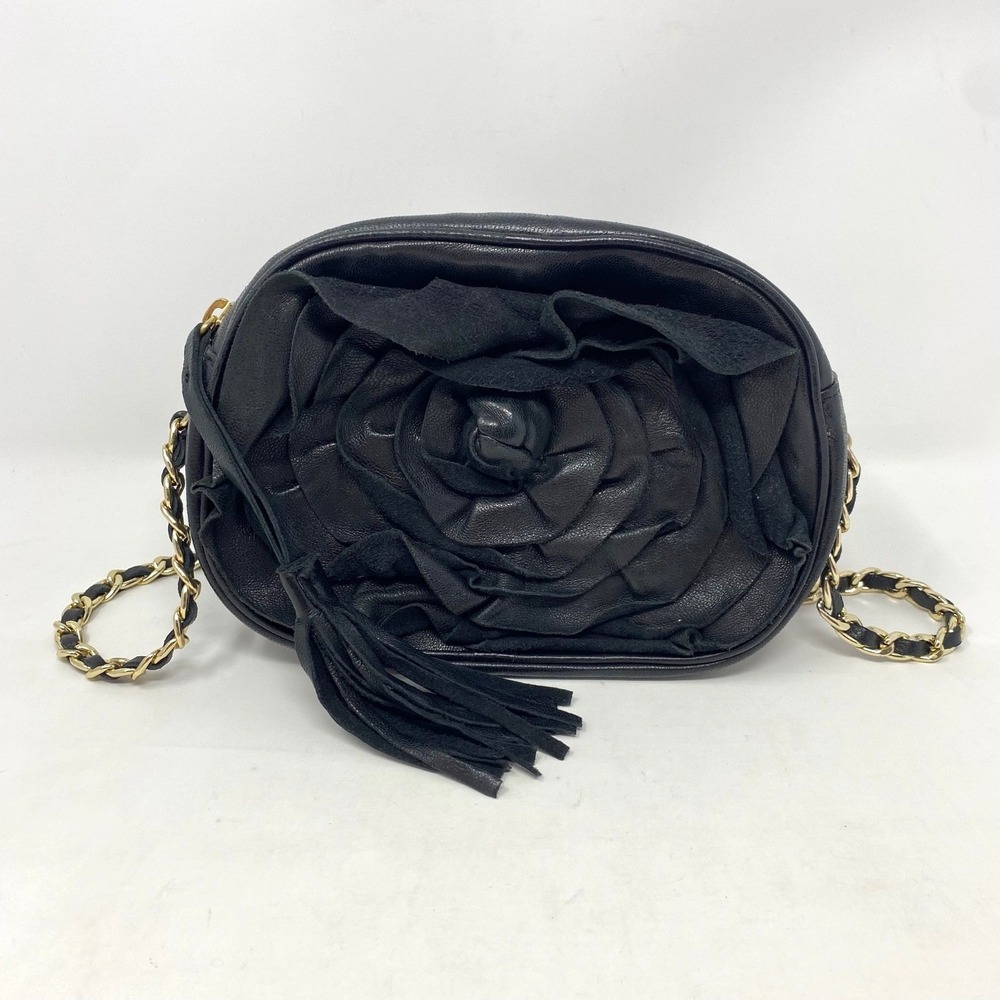 Nordstrom Crossbody Bag Womens Black Leather Chain Shoulder Strap Tassel Rosette